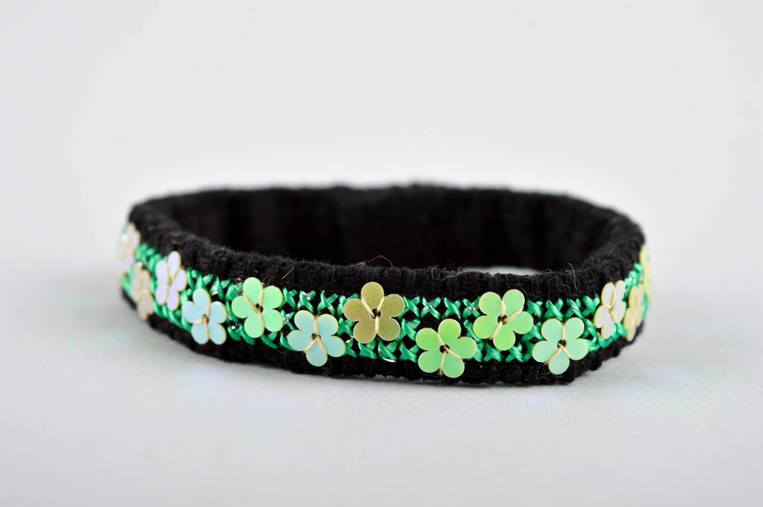 Handmade black bracelet embroidered jewelry textile wrist bracelet gift photo 3