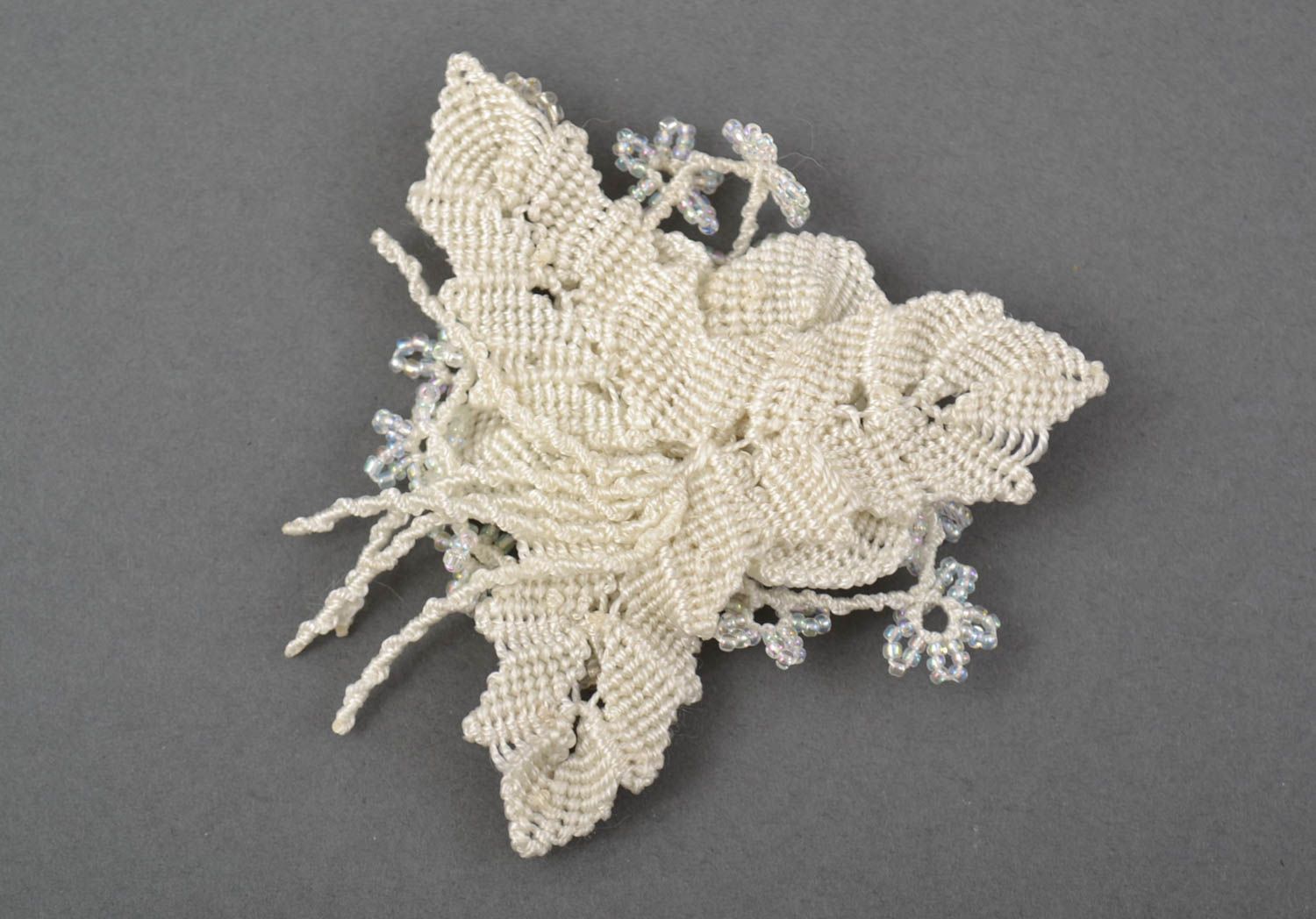 Fleur macramé faite main Fourniture bijoux blanche pour broche Loisirs créatifs photo 3