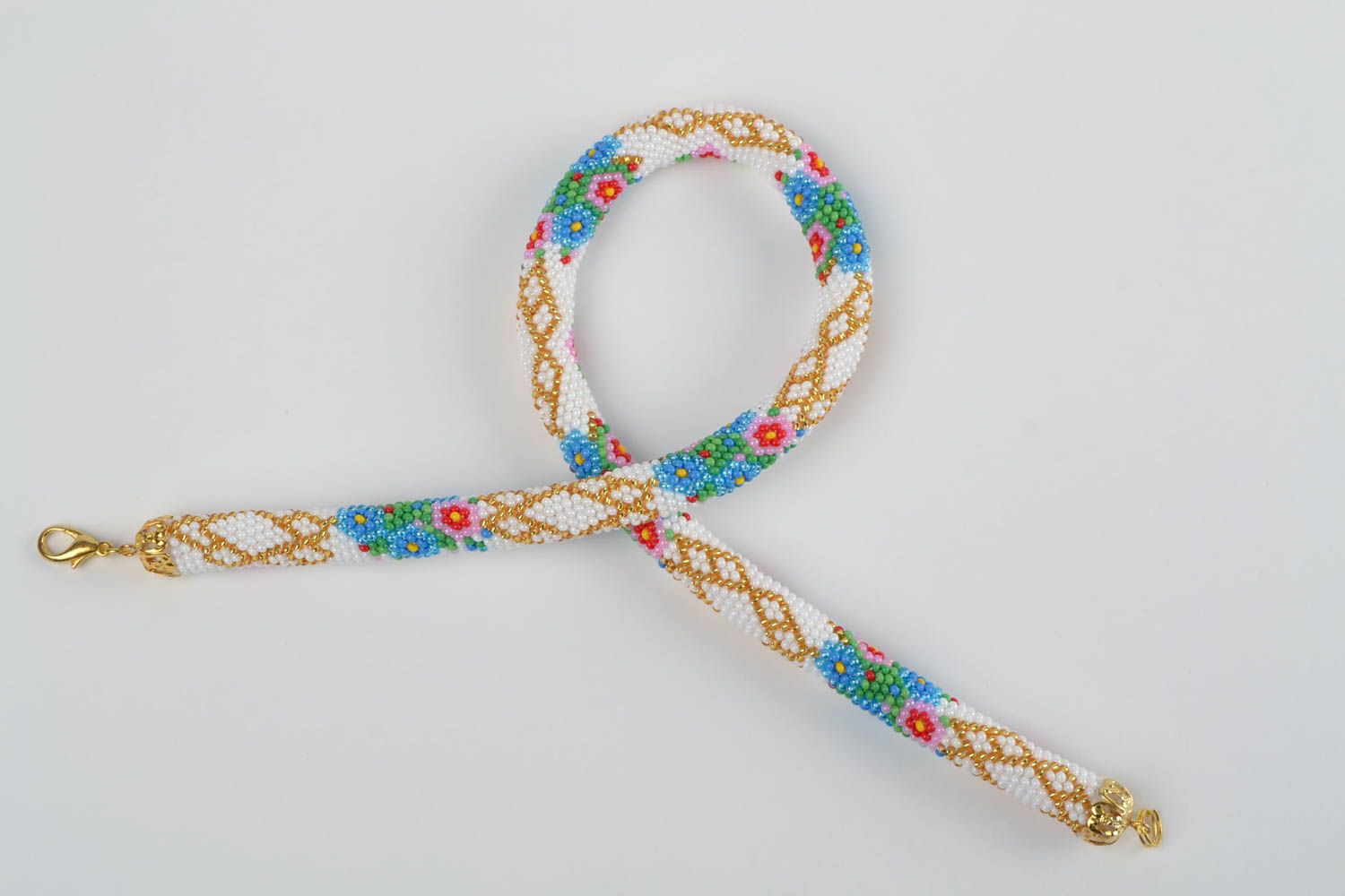 Litze Collier aus Glasperlen bunt schön zart mit Feldblumen Muster handmade foto 3