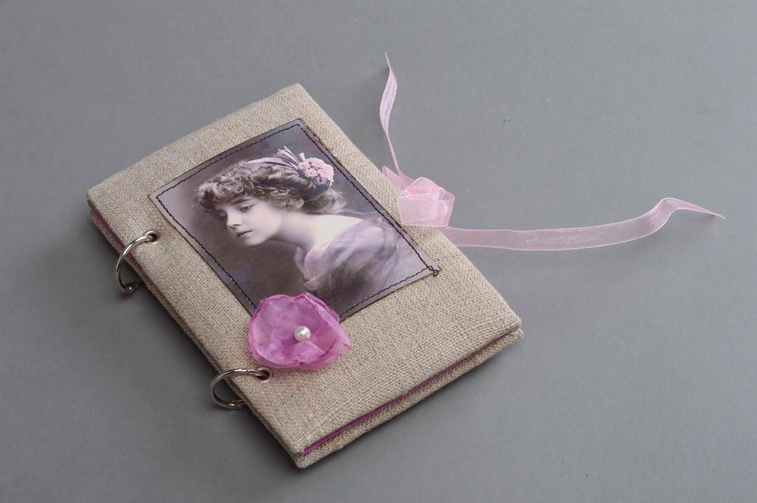 Handmade designer retro notebook with fabric cover scrapbooking accessory photo 1