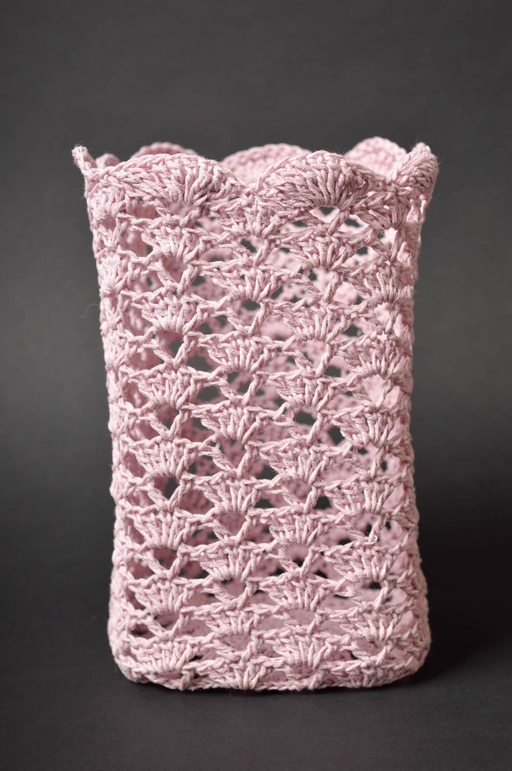 Cache-pot tricot fait main Déco maison rose en coton ajouré Cadeau original photo 2