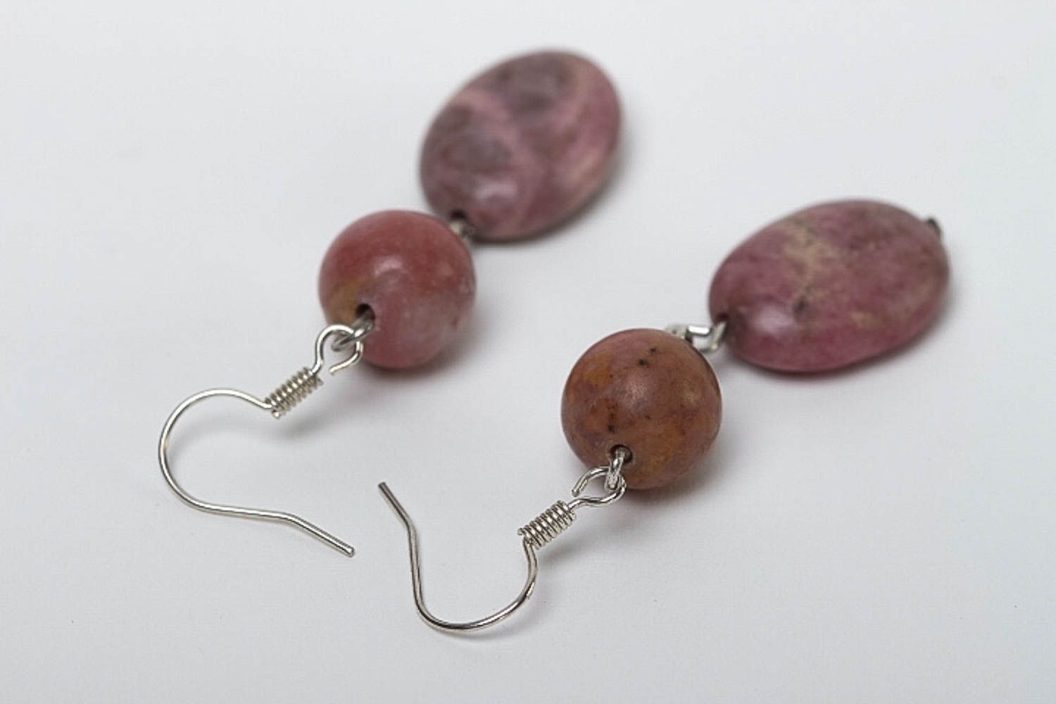 Handmade rhodonite earrings jewelry with natural stones stylish accessories photo 4