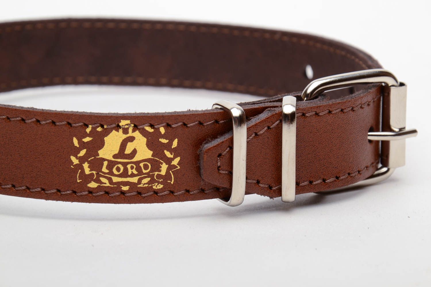 Brown leather dog collar photo 3