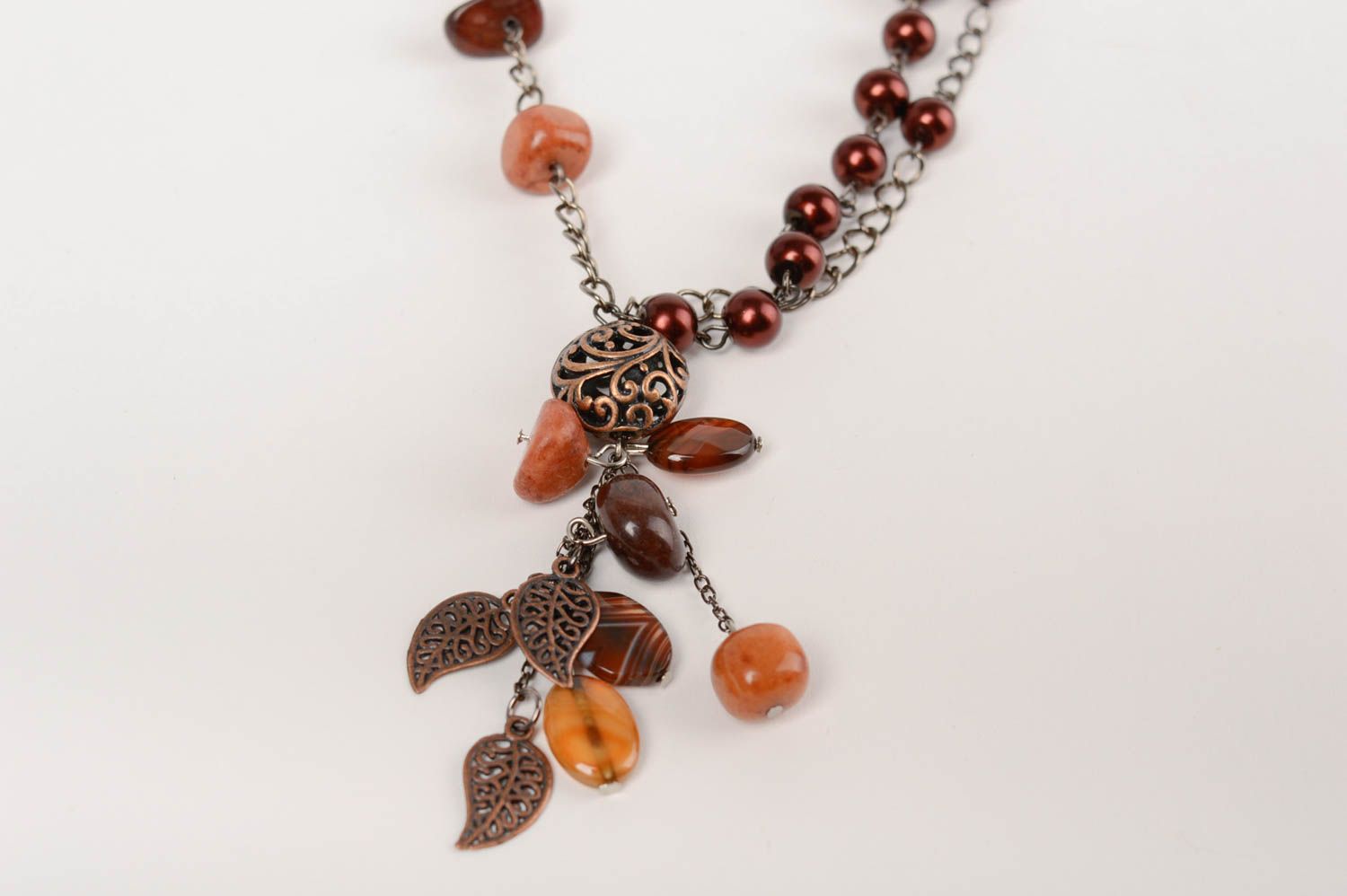 Beautiful necklace with natural stones handmade designer long accessory photo 3