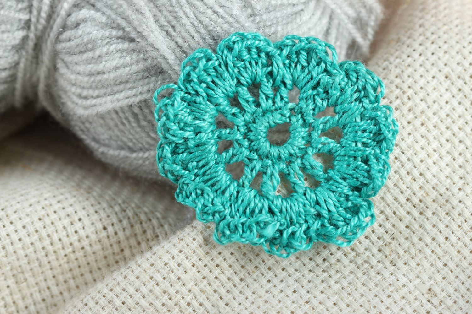 Fleur au tricot faite main Fourniture bijoux turquoise coton Loisirs créatifs photo 1