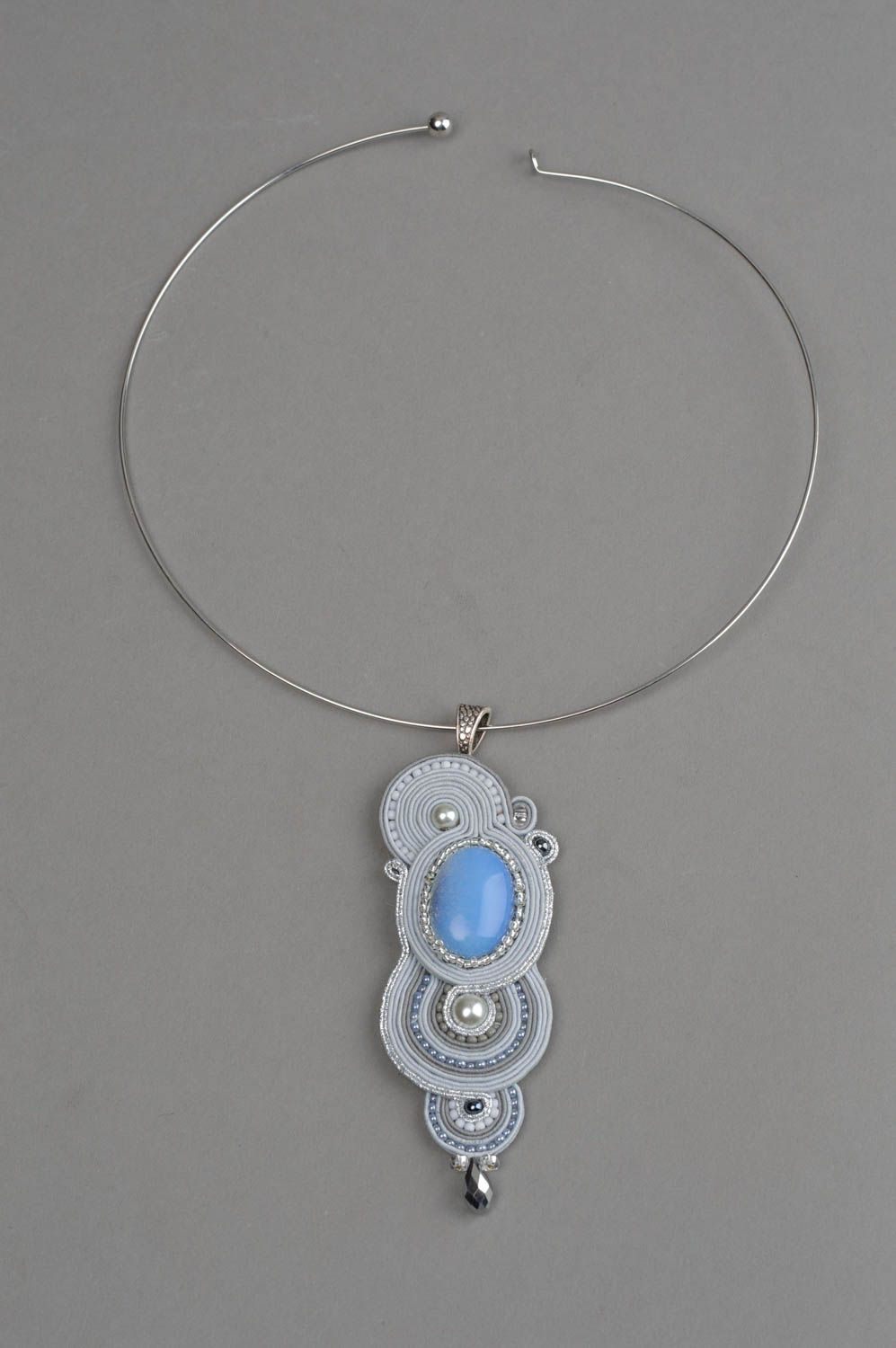 Soutache pendant with moonstone handmade accessory soutache jewelry for women photo 2