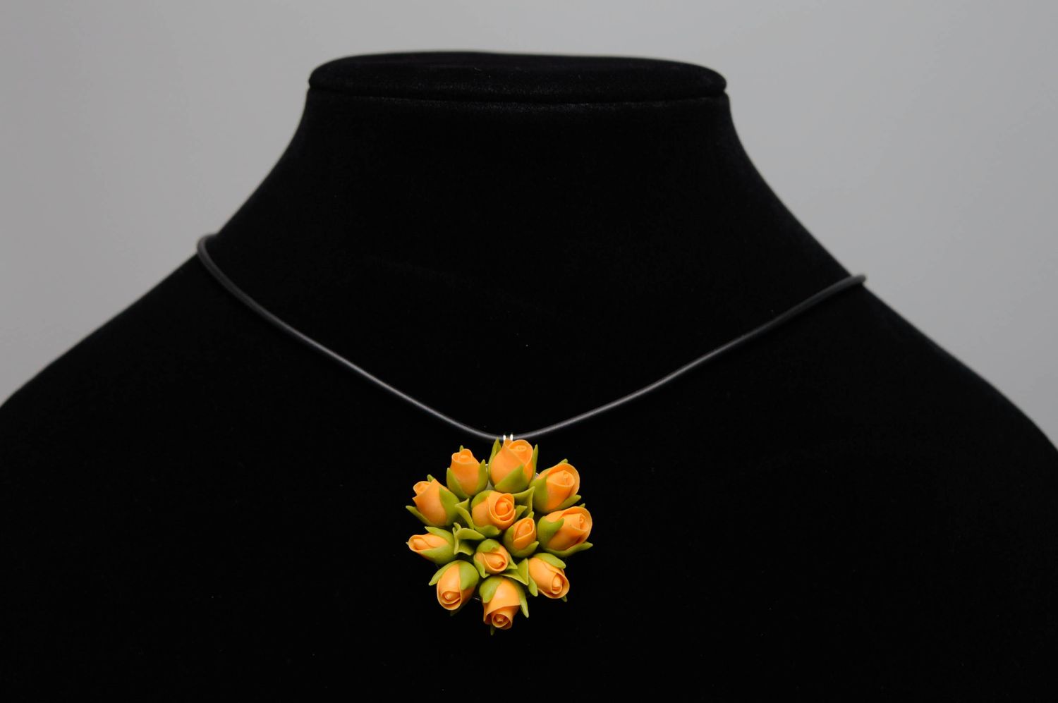 Cold porcelain pendant with cord Orange Roses photo 2