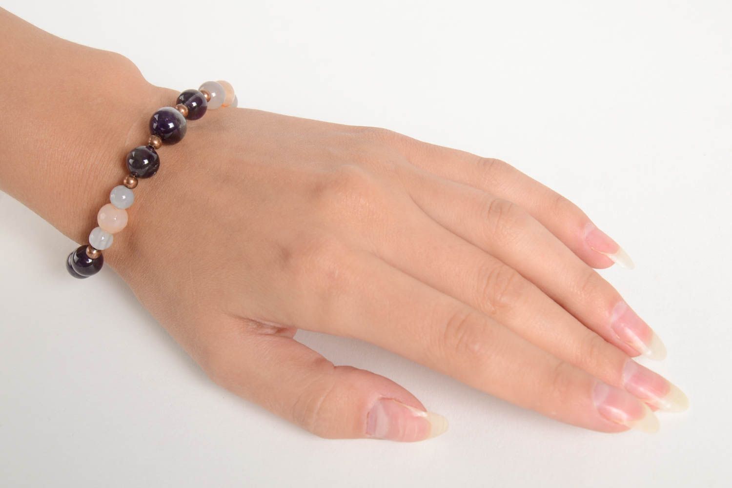 Bracelet pierres naturelles Bijou fait main agate et améthyste Accessoire femme photo 2