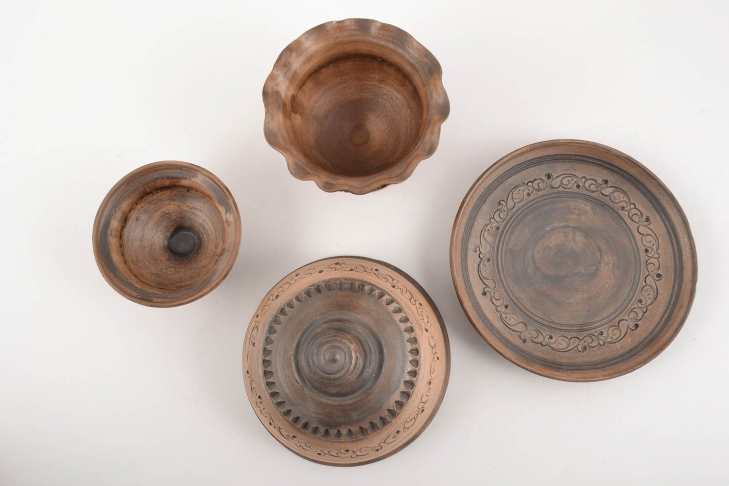 Керамический набор посуды ручной работы креманка пиала и масленка гончарство фото 2