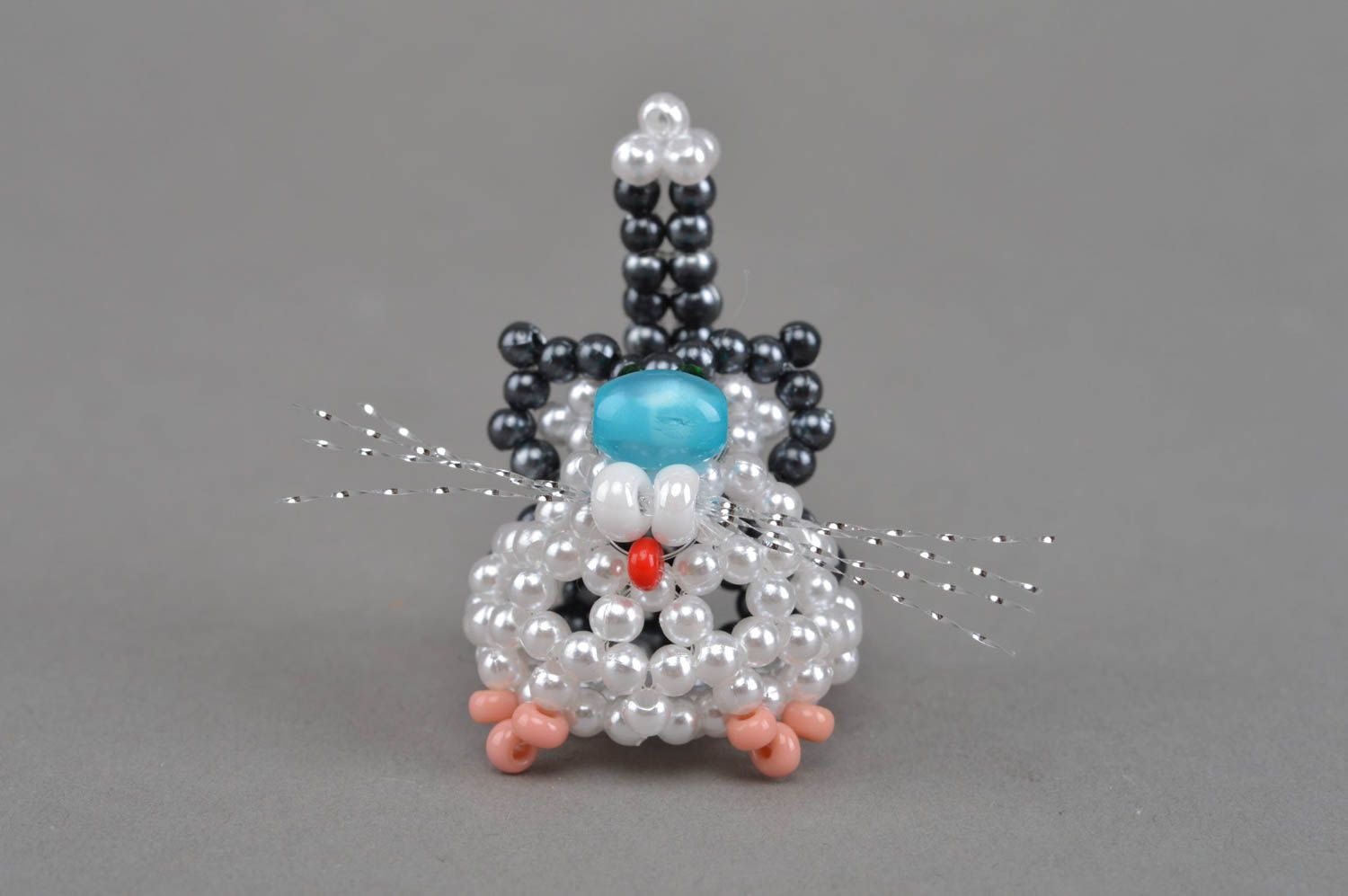 Figurine de chat mignon en perles de rocaille faite main décoration d'intérieur photo 3