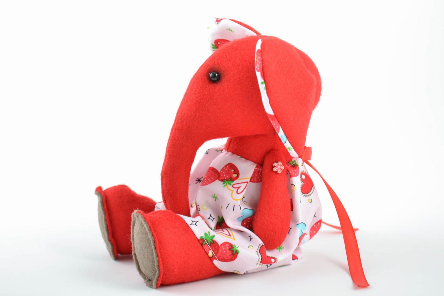 Children's nice handmade felt fabric soft toy elephant of red color photo 3
