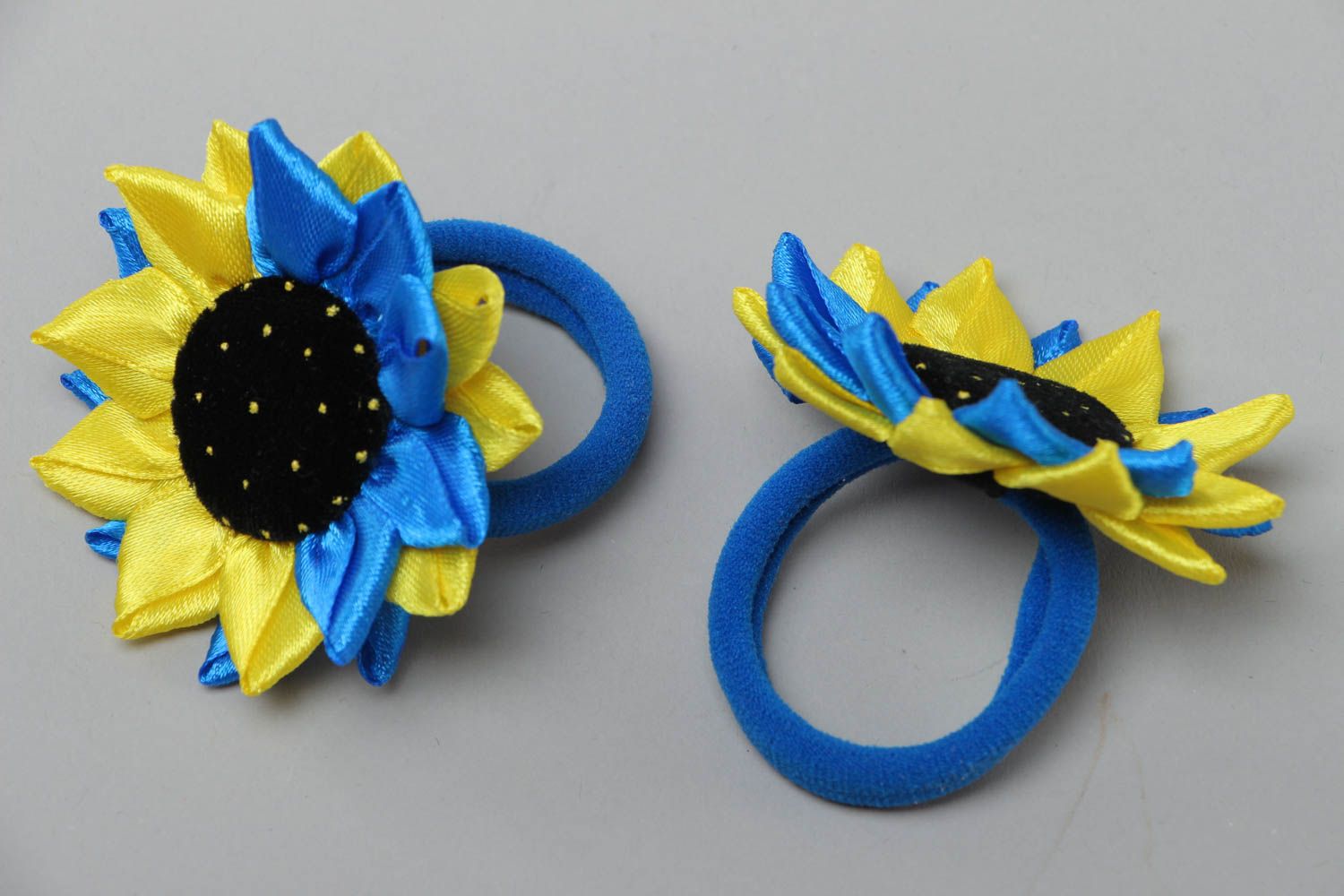 Handmade stylish scrunchies set of 2 pieces hair accessories with satin flowers  photo 3