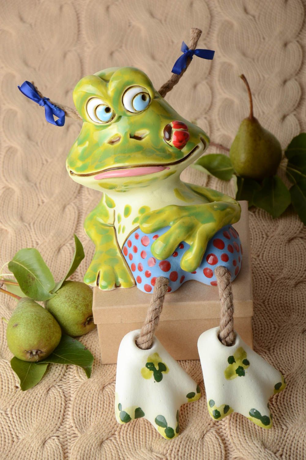 Handgemachte Keramik lustige Spardose Ton Deko Geschenk für Kinder Frosch bunt foto 1