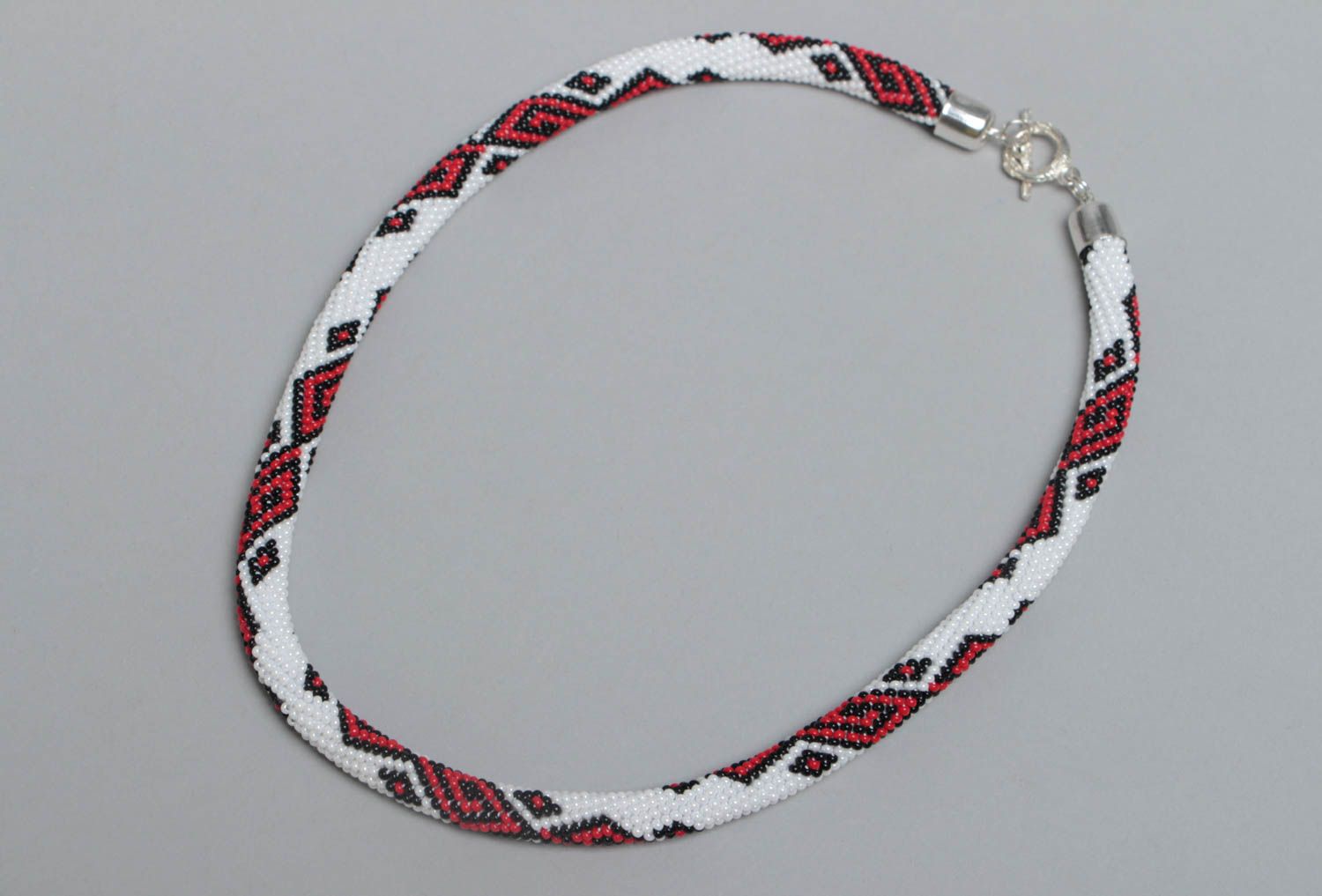 Beautiful white and red handmade designer beaded cord necklace with ornament photo 2