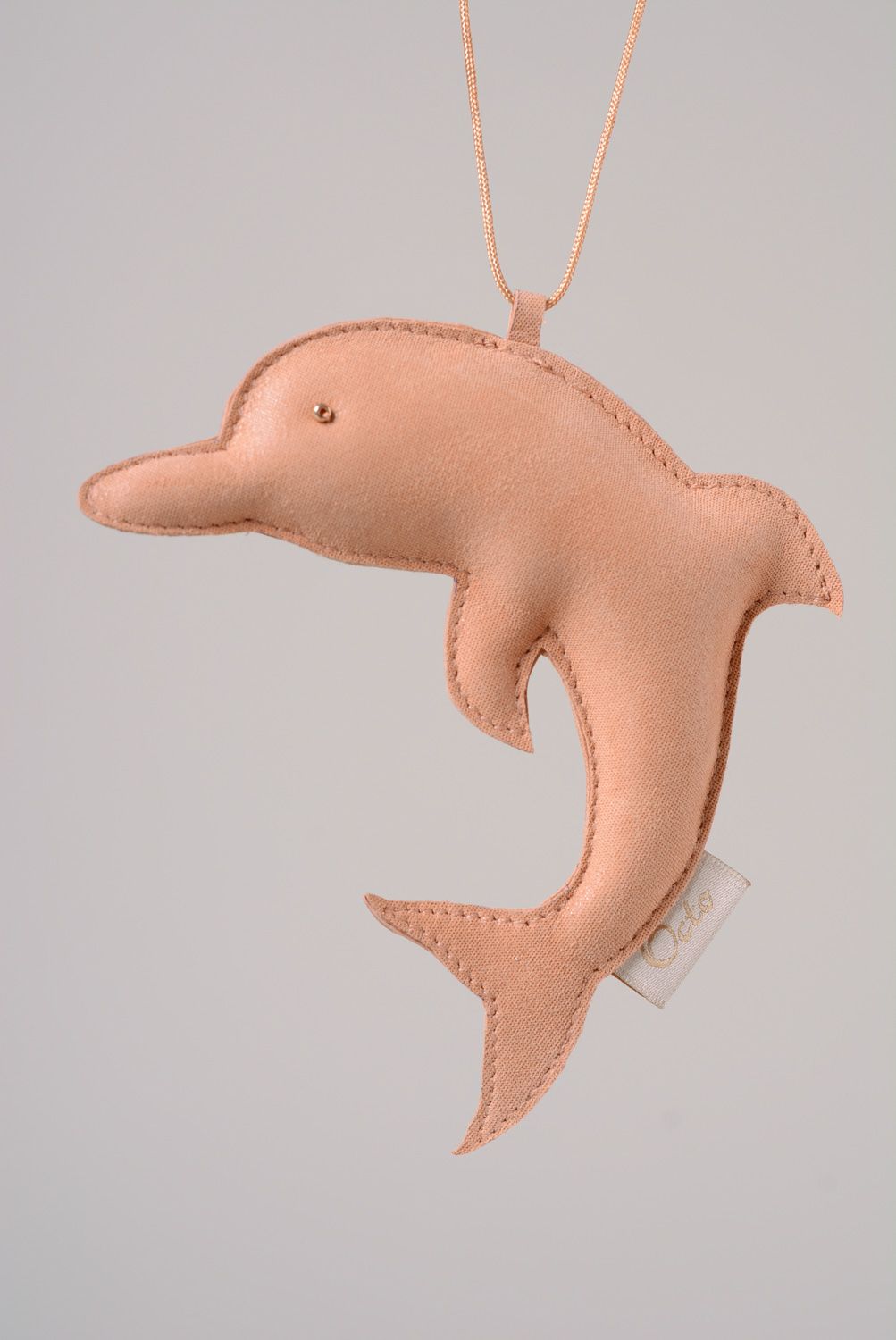 Handmade leather keychain or bag charm Pink Dolphin photo 1