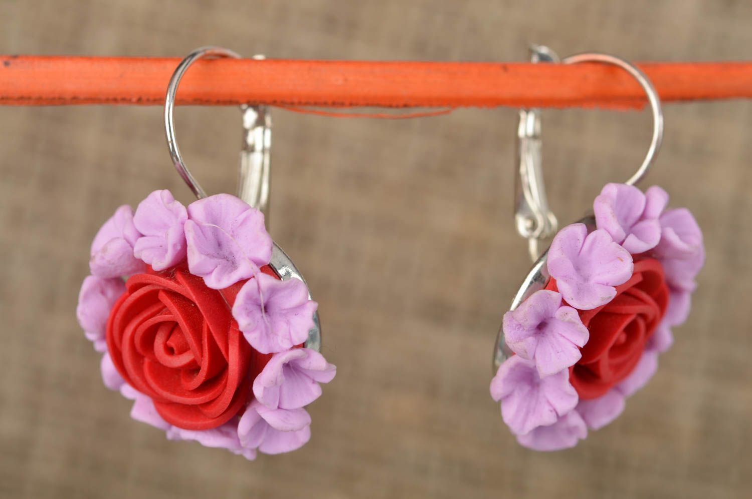 Blumen Ohrringe aus Polymerton mit Schließen schön einzigartig grell handmade foto 1