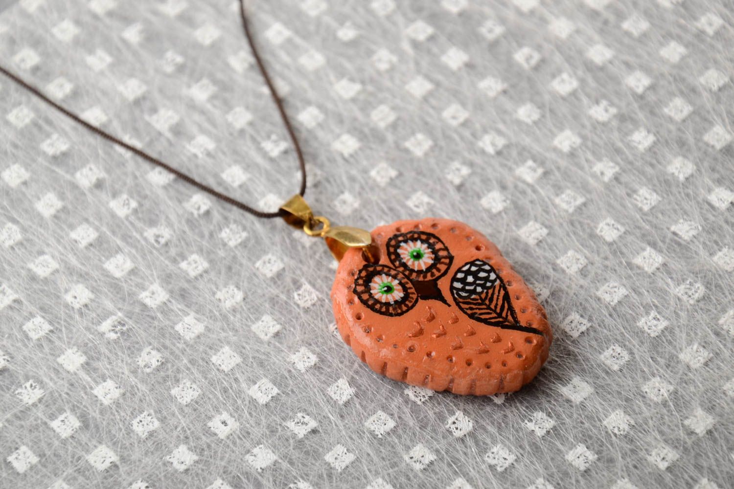 Handmade clay pendant designer pendant unusual gift clay accessory for children photo 1