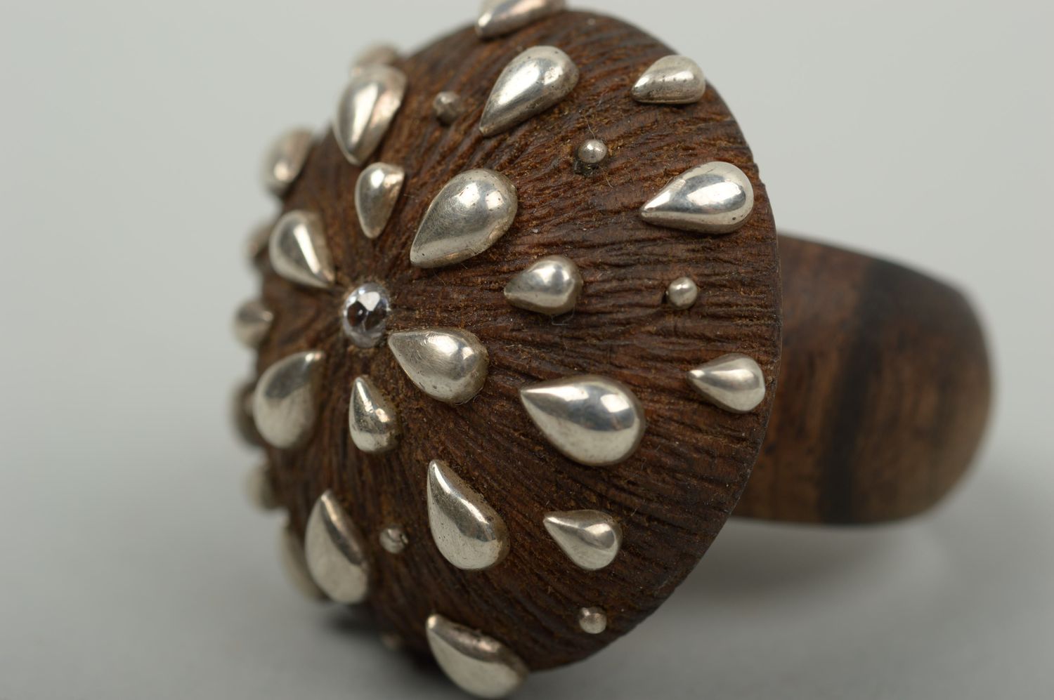 Украшения ручной работы модные серьги женское кольцо из дерева и металла Капли фото 3