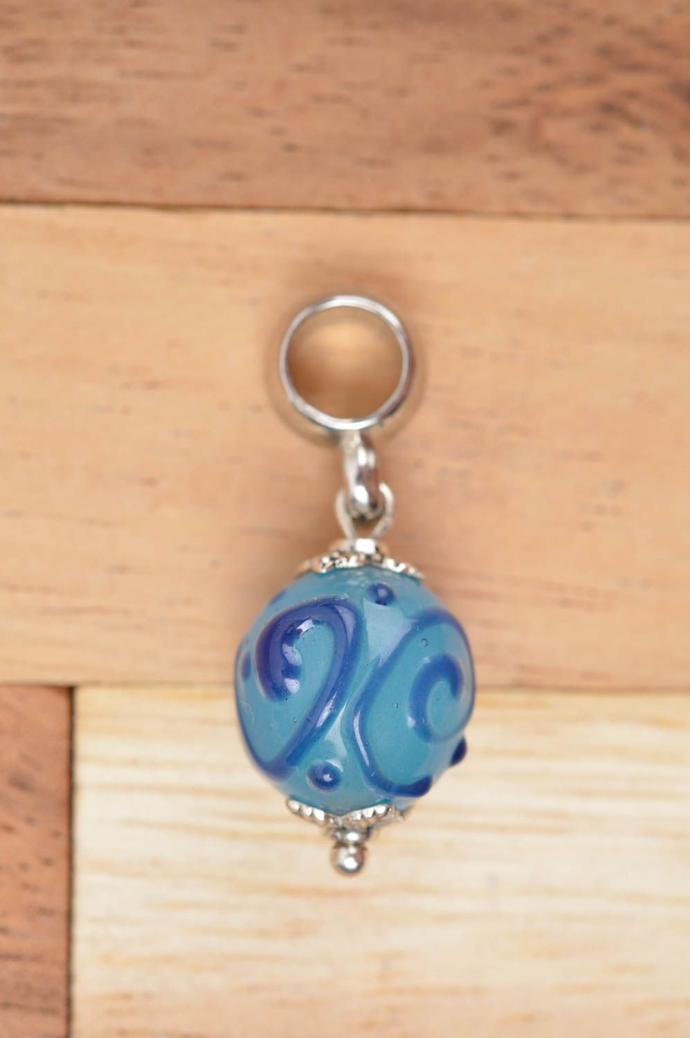 Handmade pendant women necklace glass pendant lampwork pendant blue bead  photo 2