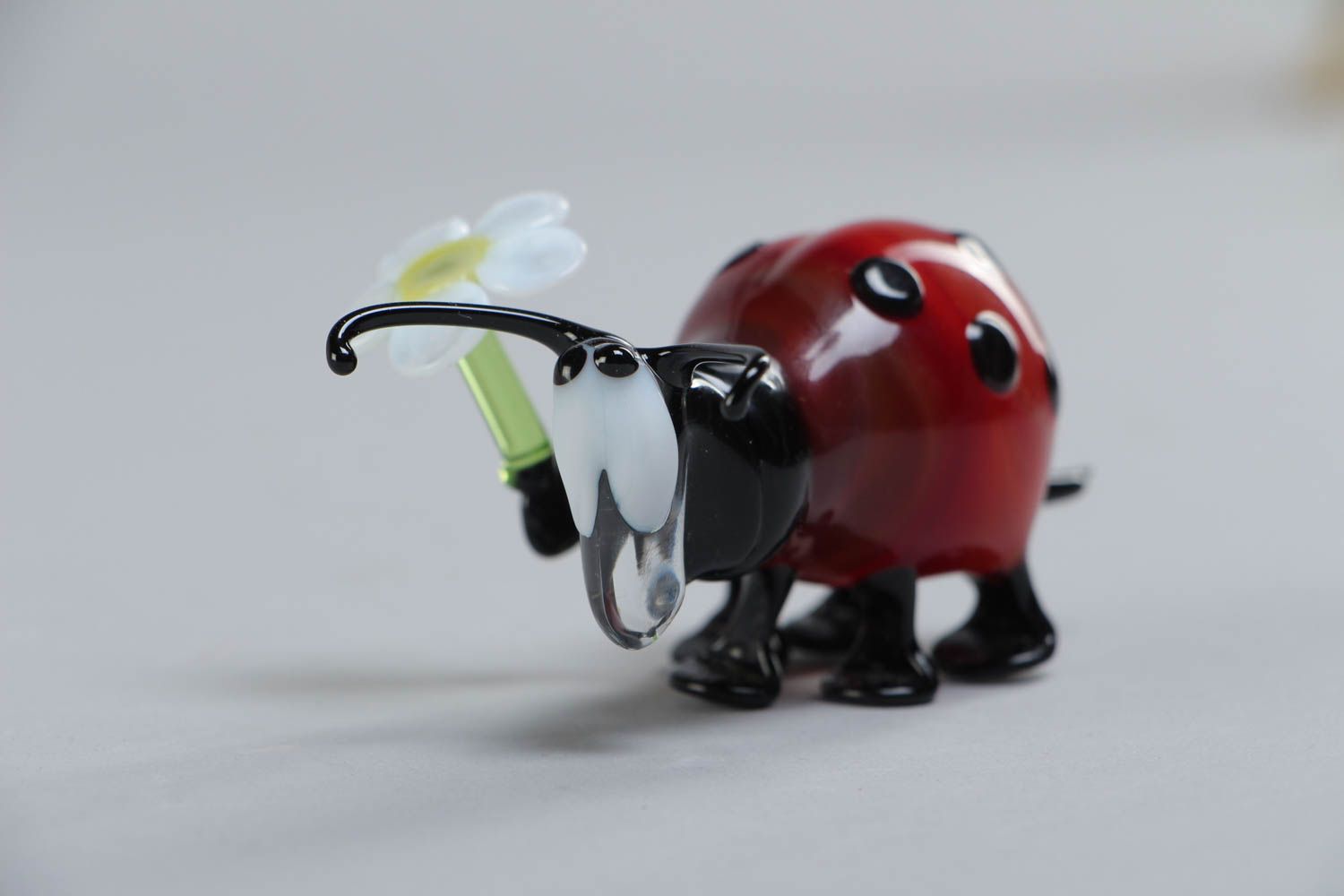 Miniature handmade bright glass lampwork statuette Ladybug  photo 2