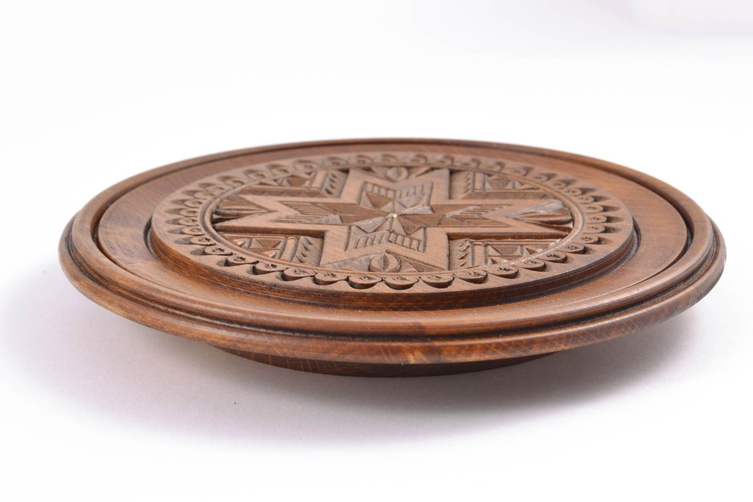 Decorative carved wooden plate photo 4