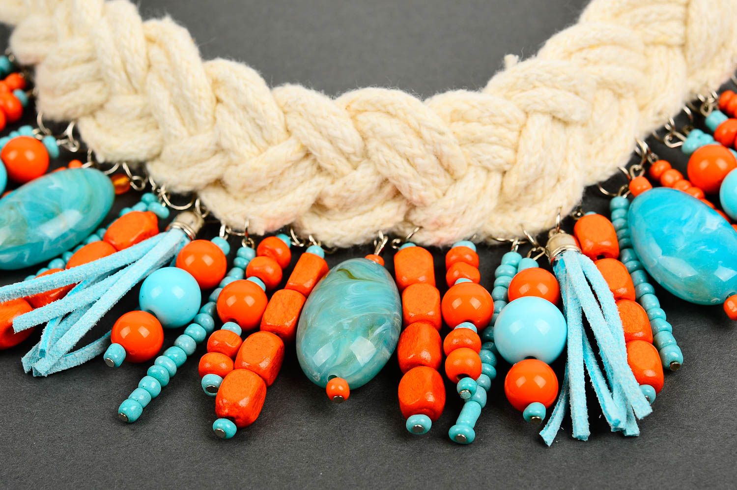 Unusual handmade textile necklace cool jewelry beaded necklace gifts for her photo 3