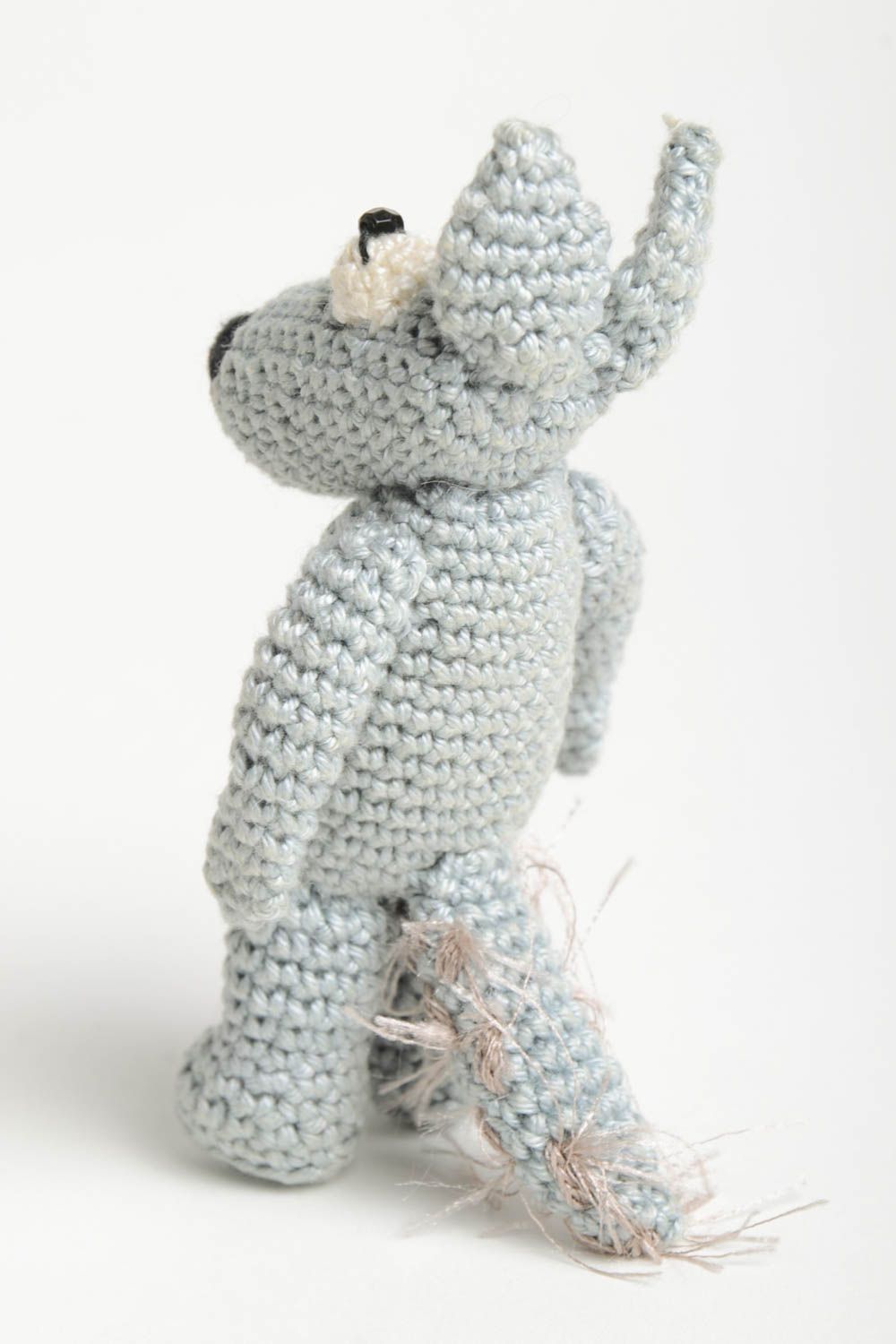 Jouet loup fait main Peluche tricotée au crochet en coton Cadeau pour enfant photo 4