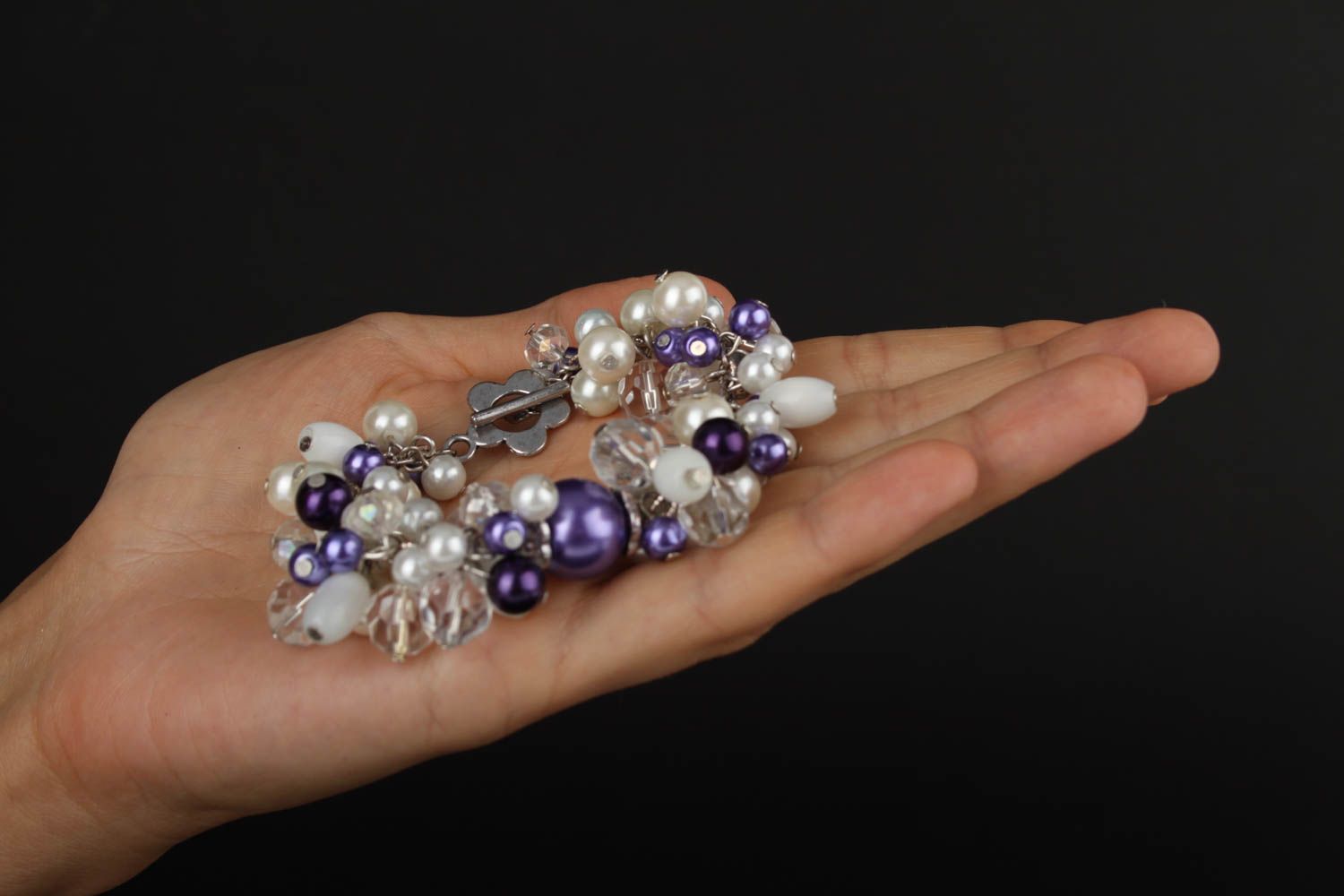 Charm chain beaded white and purple girls bracelet photo 5