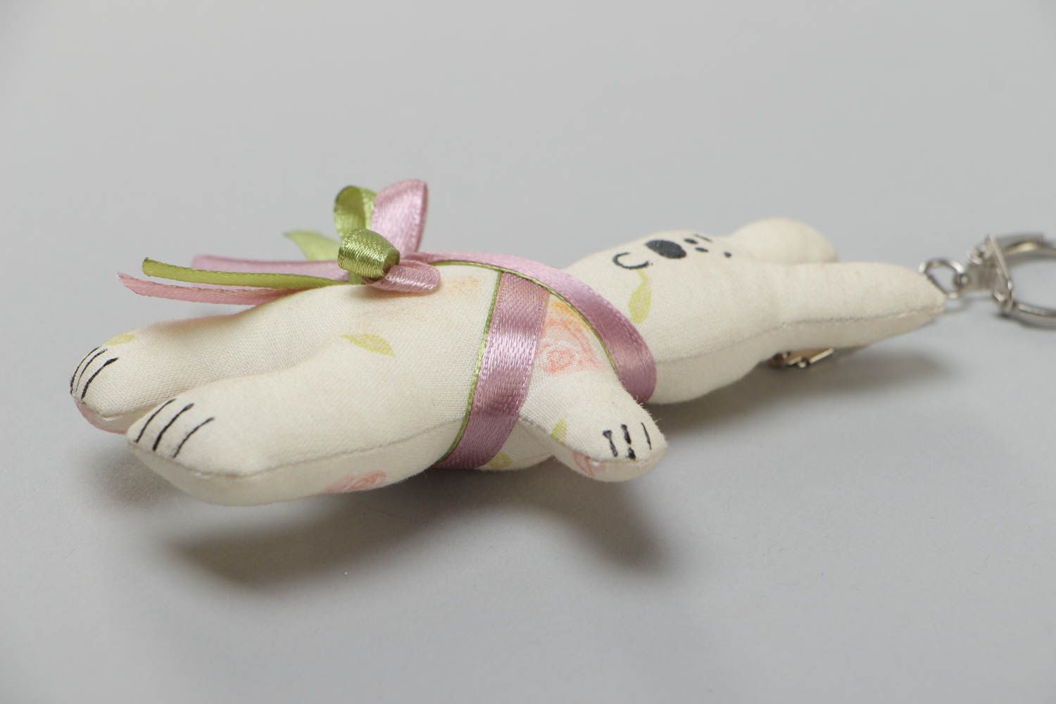 Handmade soft white rabbit key fob made of cotton cloth photo 3