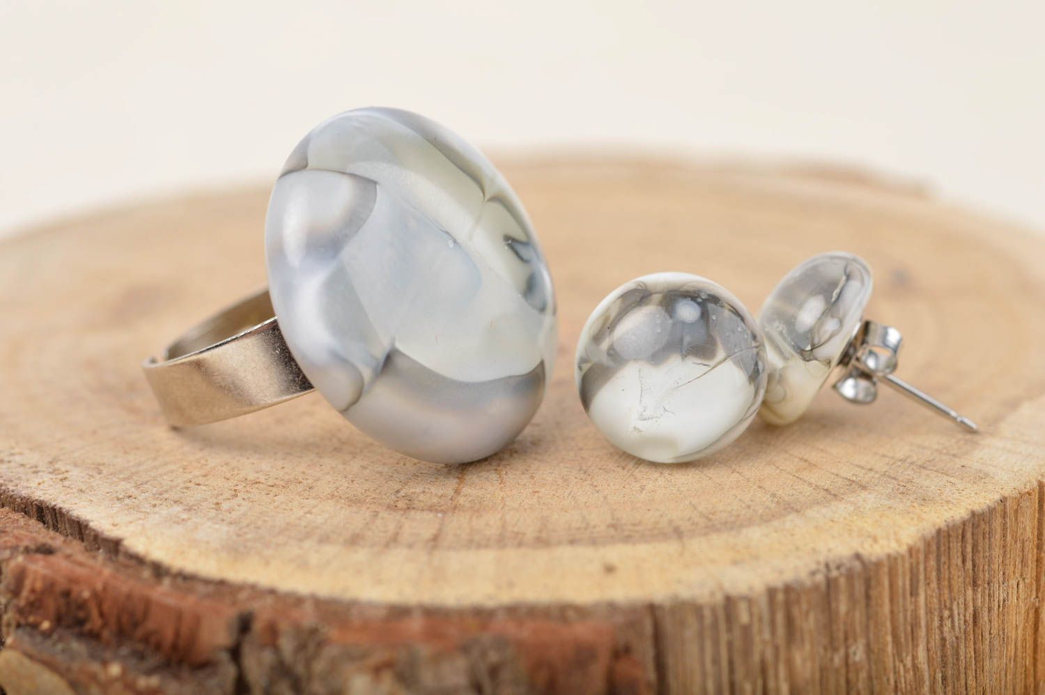 Beautiful handmade jewelry set glass ring glass earrings cool jewelry designs photo 1
