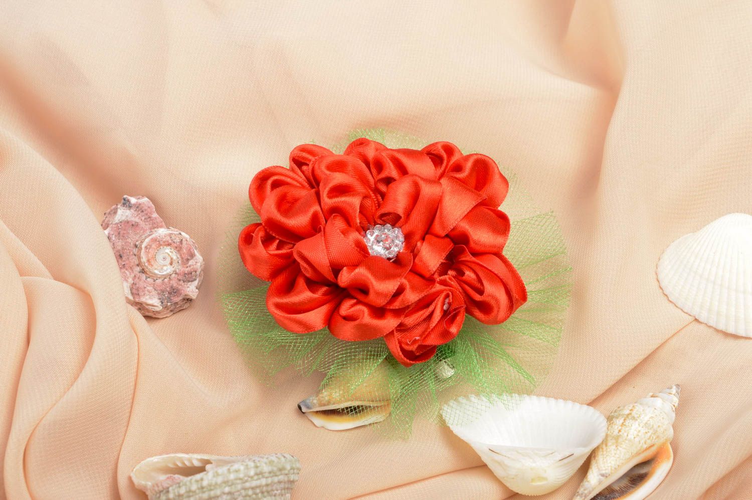 Rote Blume Haarspange handgemachter Schmuck Accessoire für Mädchen grell  foto 1