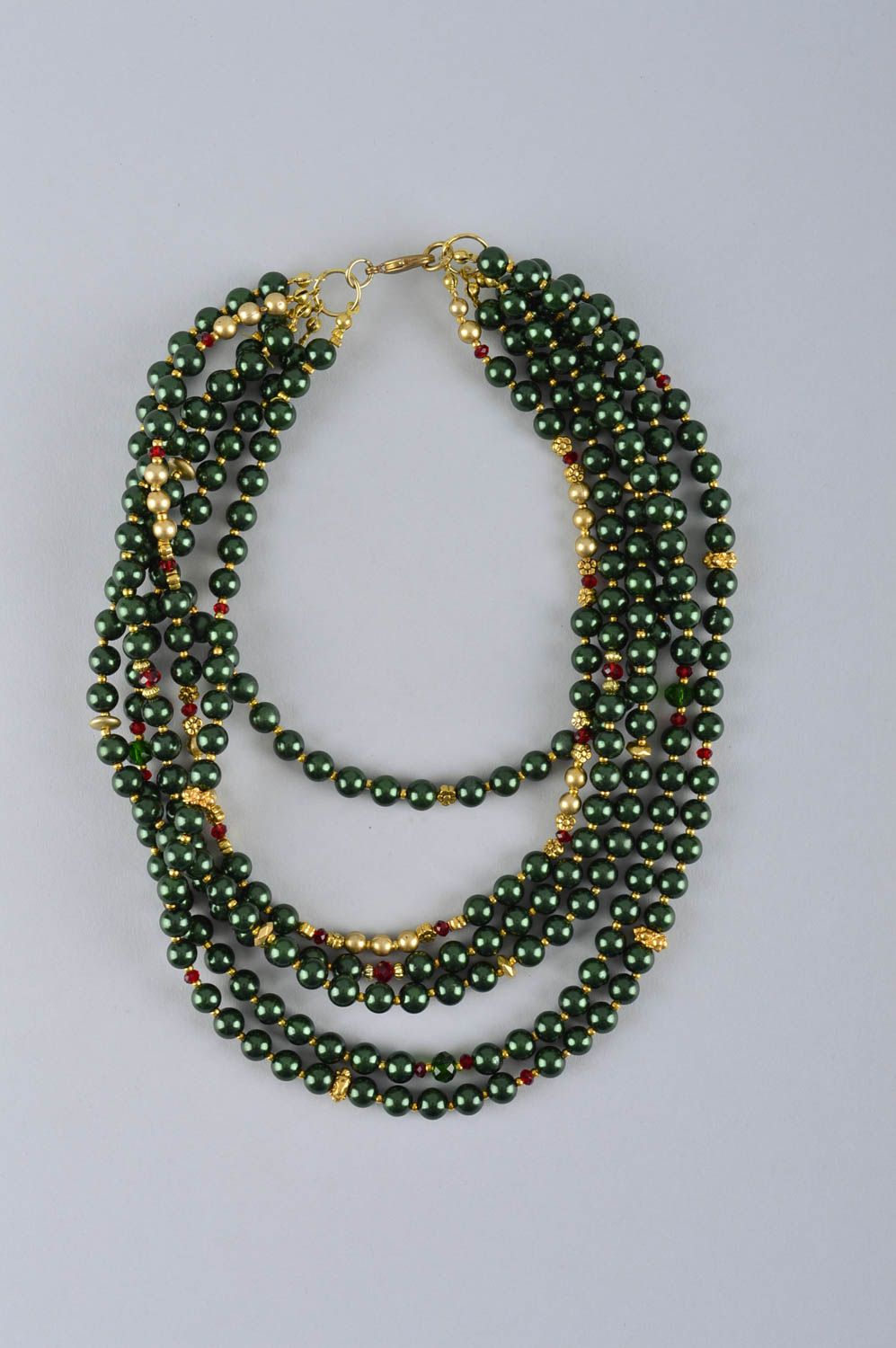 Gros collier Bijou fait main vert multirang en fausses perles Cadeau femme photo 2
