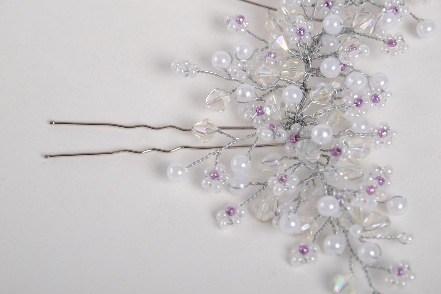 Handmade white accessory stylish wedding hair pin beaded cute hair pin photo 4