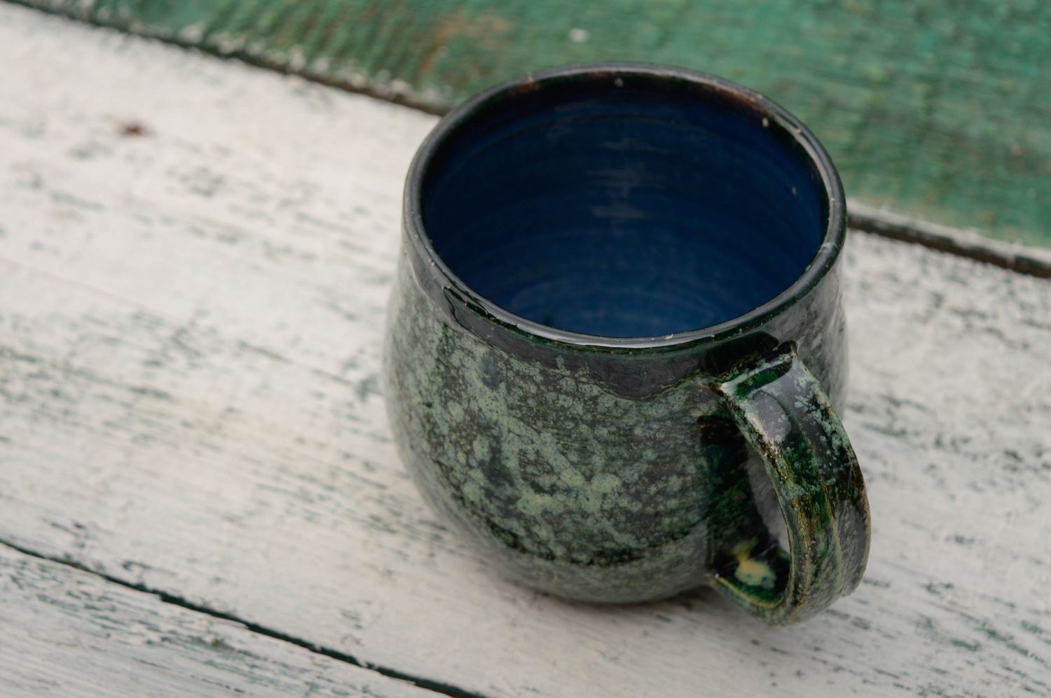 Malachite glazed 4 oz teacup with handle photo 2