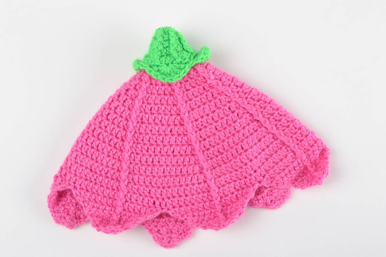 Bonnet rose fait main Chapeau enfant tricoté au crochet Vêtement enfant photo 5