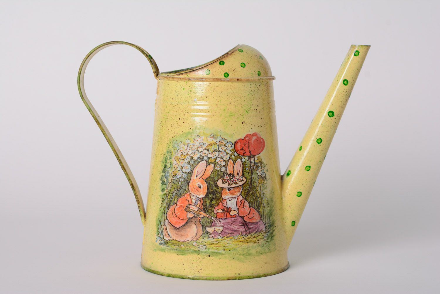 Handmade decoupage metal watering can with drawing photo 3