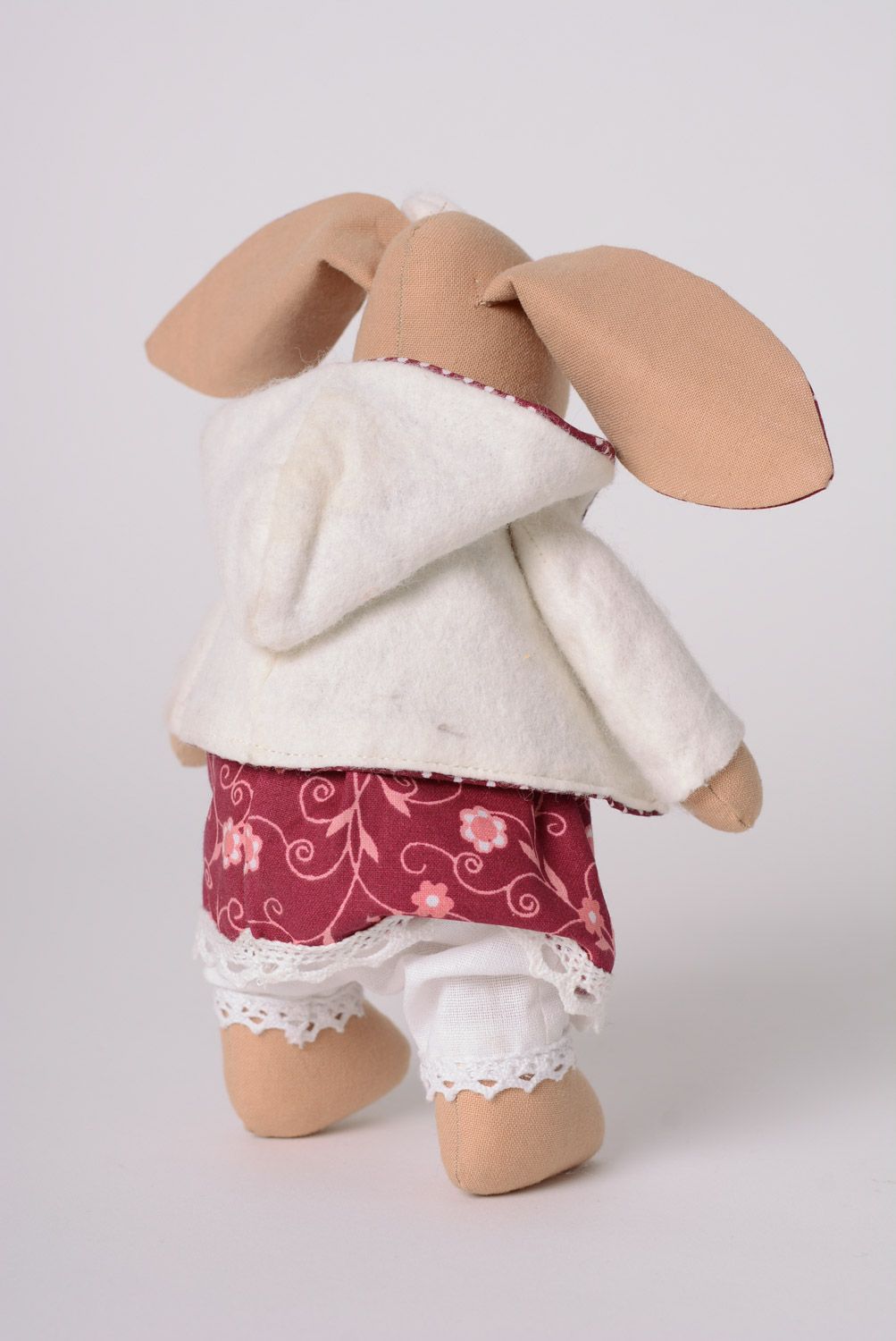 Beautiful small handmade fabric soft toy hare in nice dress  photo 5