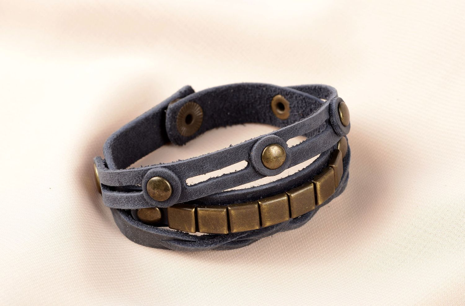 Bracelet tendance Bijou fait main en vrai cuir gris multirang Cadeau original photo 4