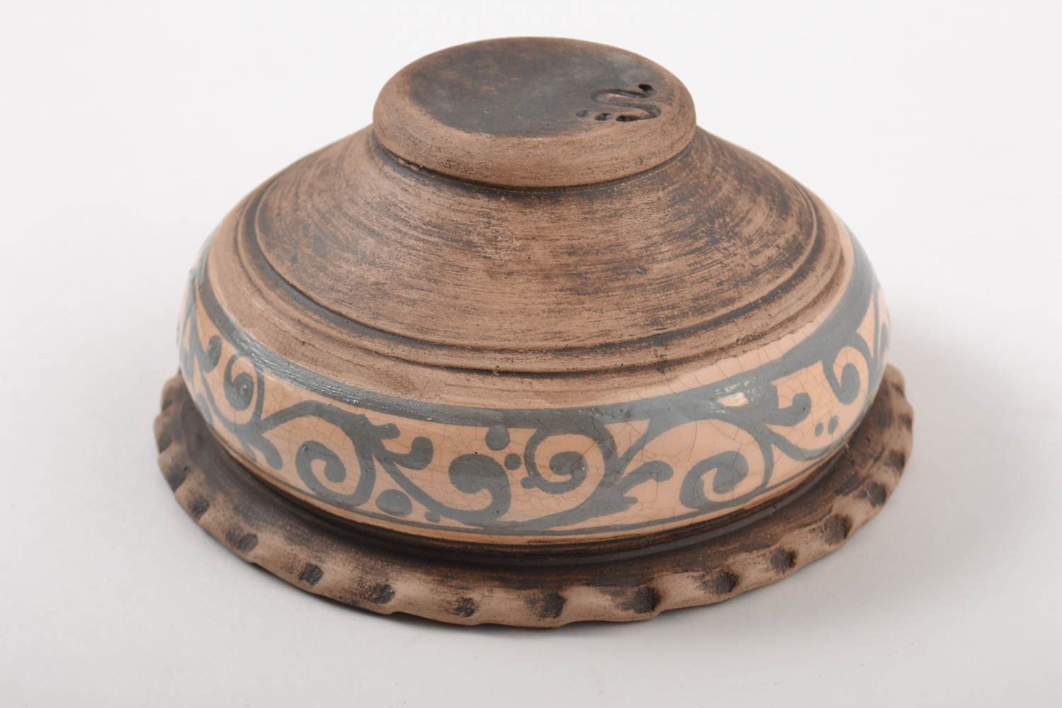 Küchen Geschirr handgemacht Schüssel aus Ton Schale Keramik 500 ml beige schön foto 3