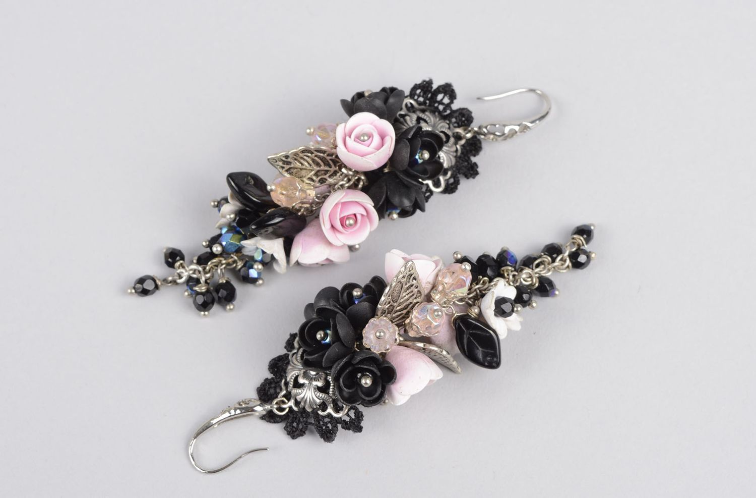 Long polymer clay earrings handmade earrings with charms stylish accessory  photo 4