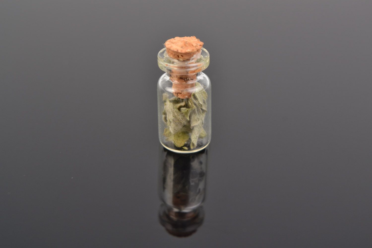 Unusual homemade neck pendant in the shape of glass flask with wormwood inside photo 3