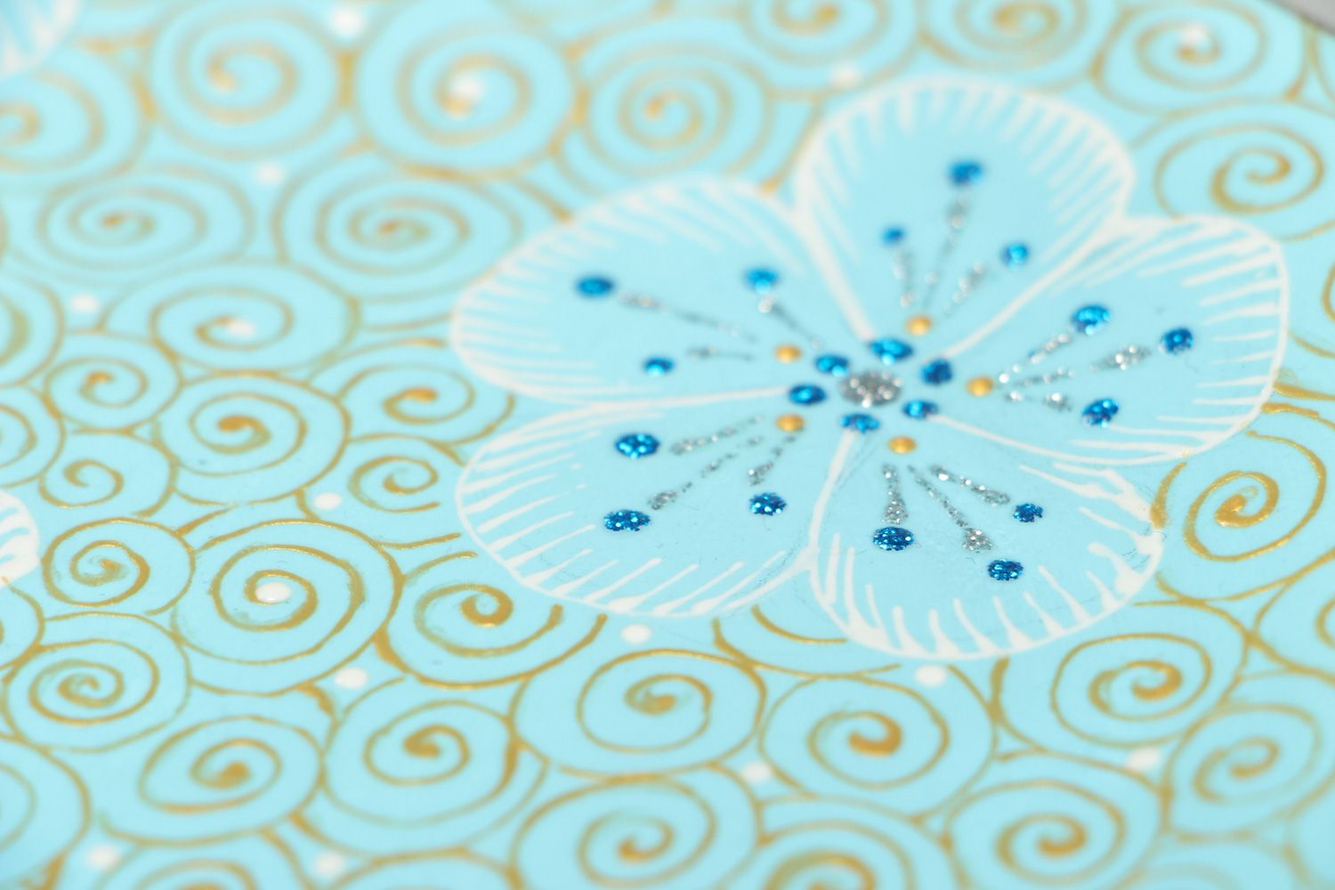 Голубая тарелка керамическая расписная круглая в подарок фото 3