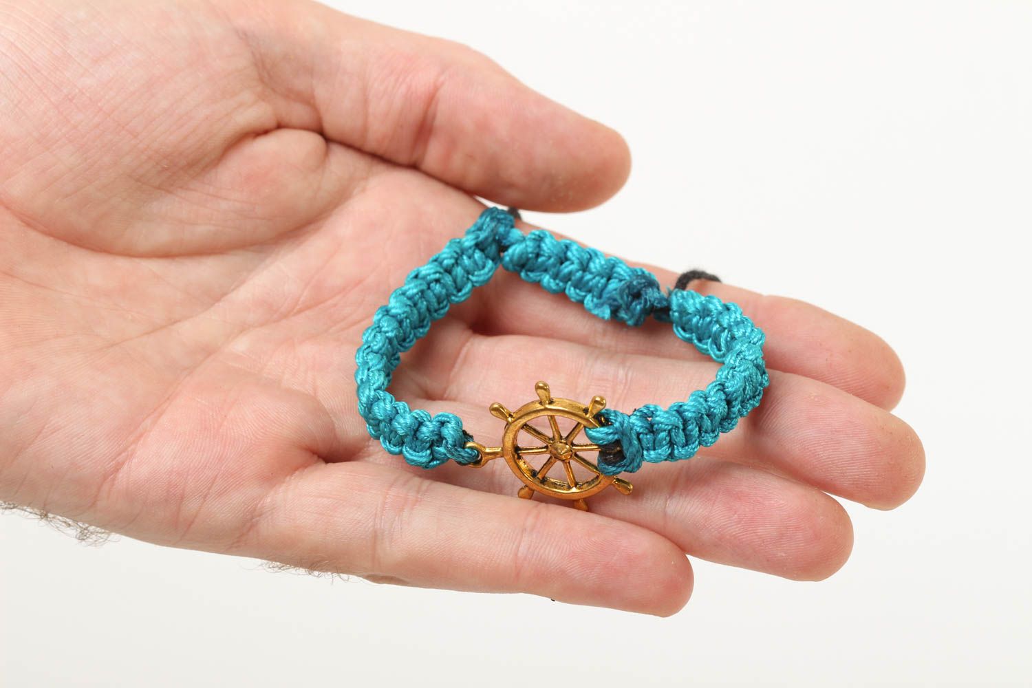 Bracelet bleu Bijou fait main tressé fin avec roue de gouvernail Cadeau femme photo 5