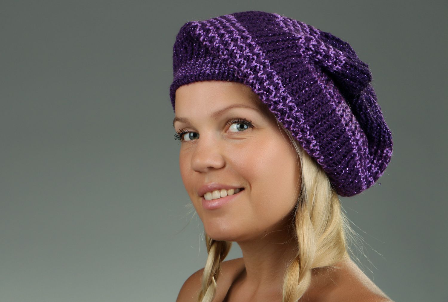 American knitted lilac beret photo 2