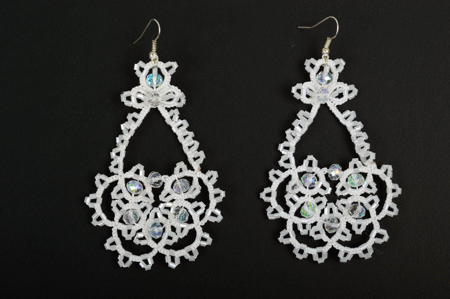 Handmade woven lace earrings textile jewelry designs accessories for girls photo 1