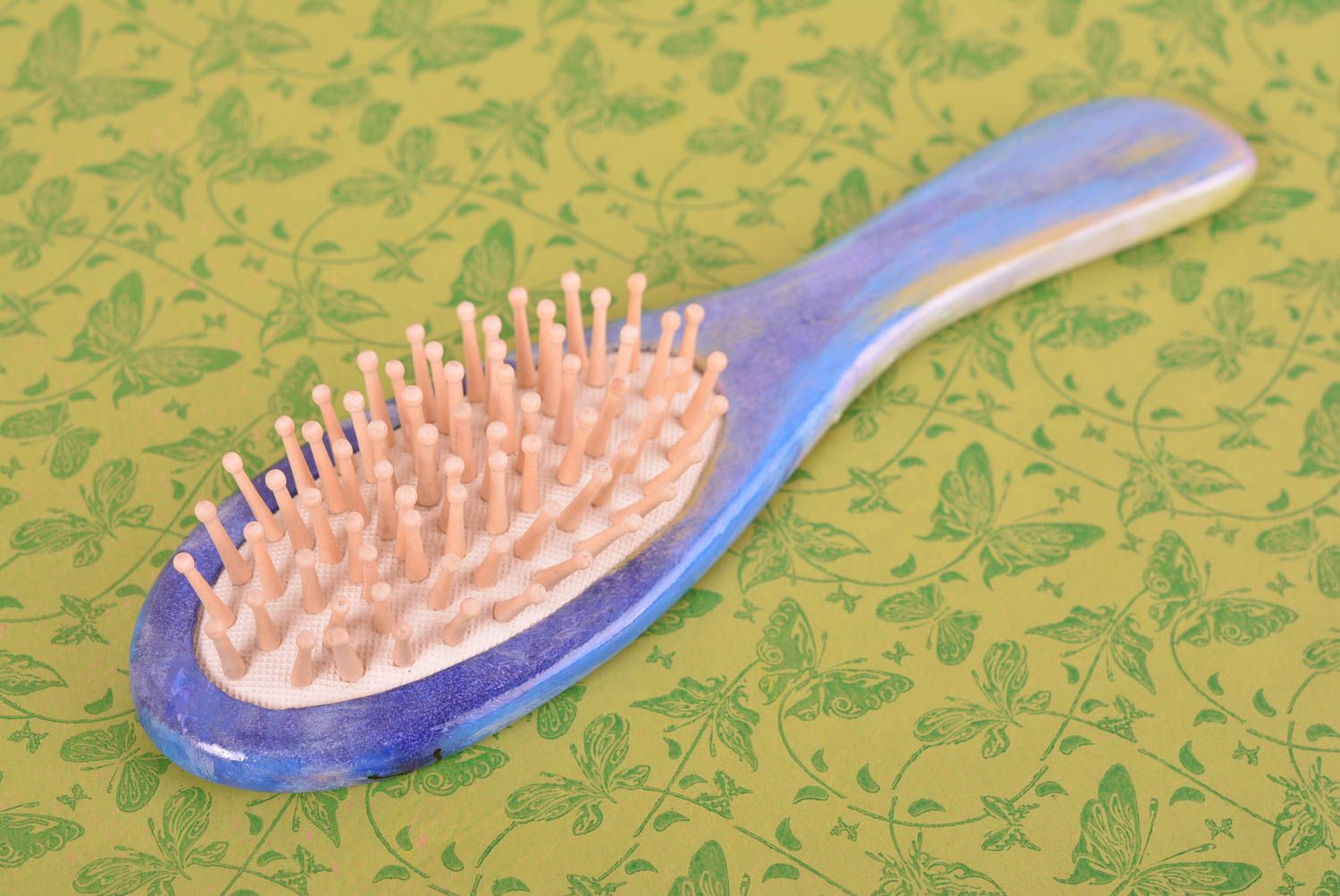 Wooden hair bruch decoupage hair comb hair accessories wooden hair comb photo 1