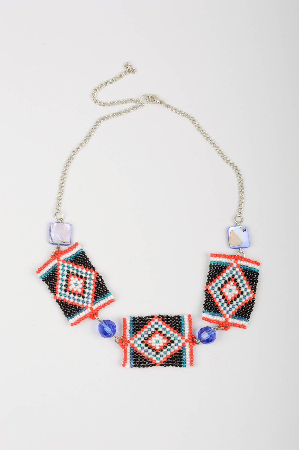 Necklace in ethnic style beaded metal accessory handmade unusual jewelry photo 1