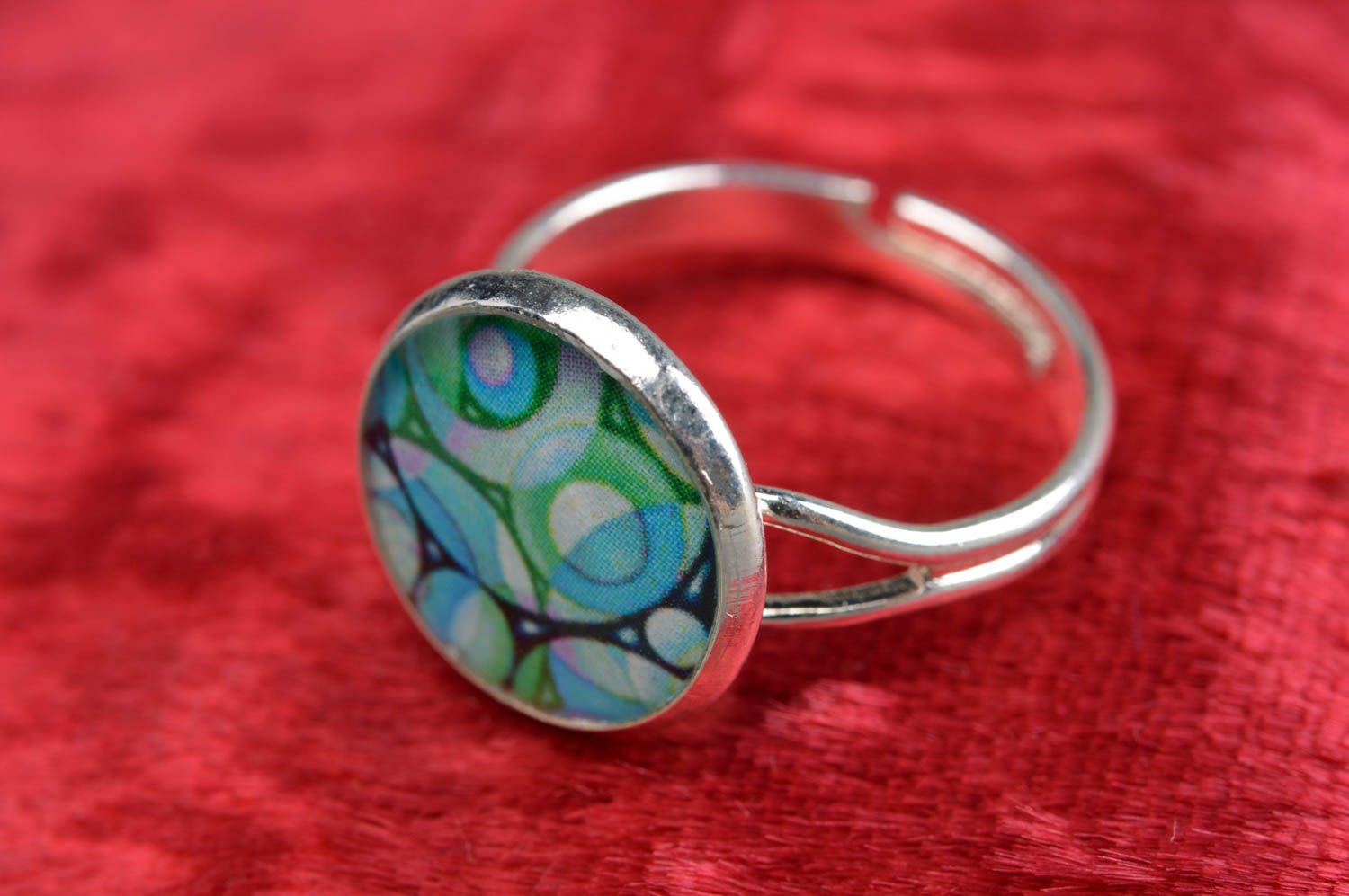 Handmade ring covered with epoxy with decoupage decor beautiful designer jewelry photo 1