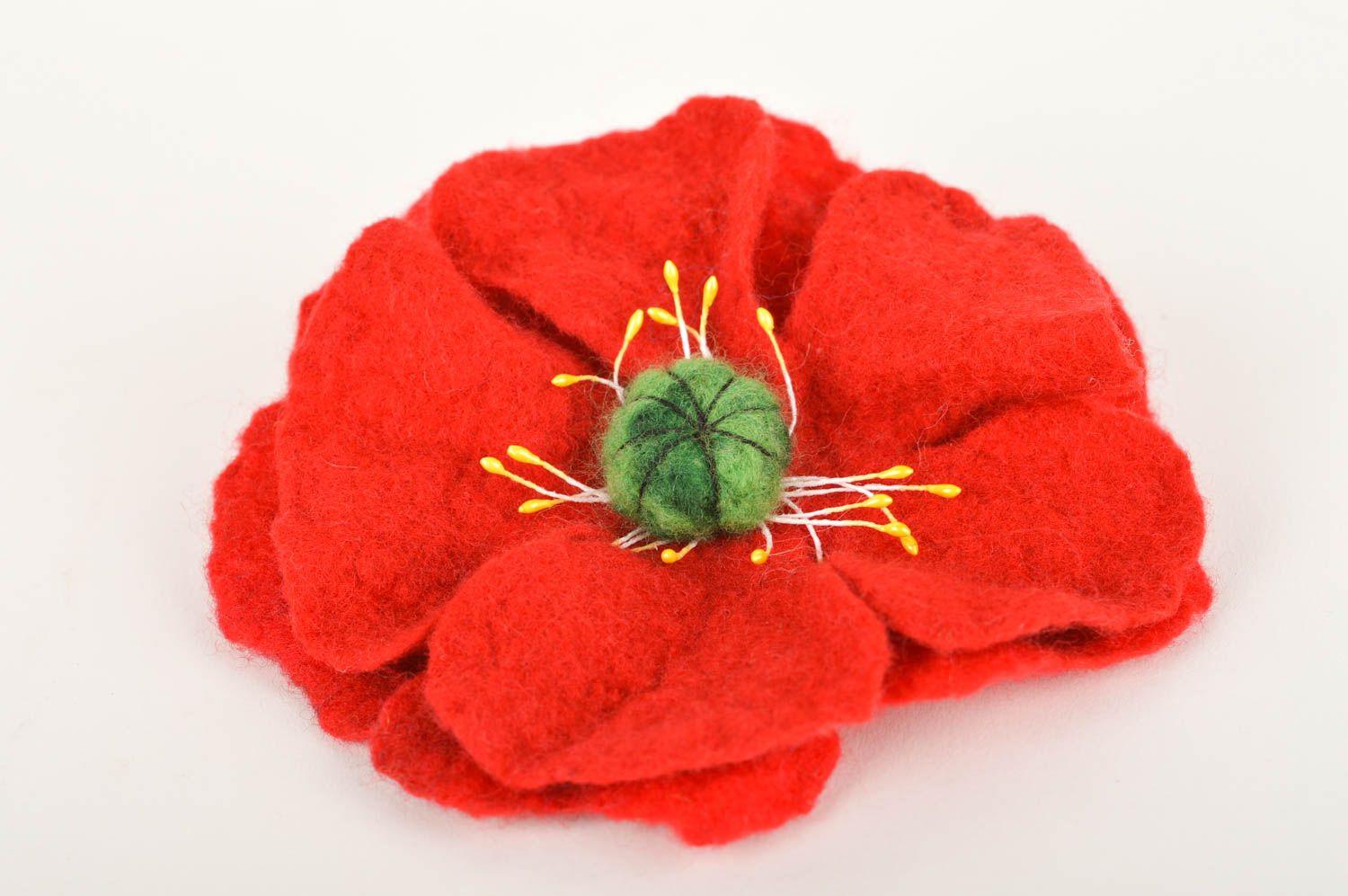 Handmade Haarschmuck Blume Brosche Modeschmuck Geschenk für Frau rote Mohnblume foto 2