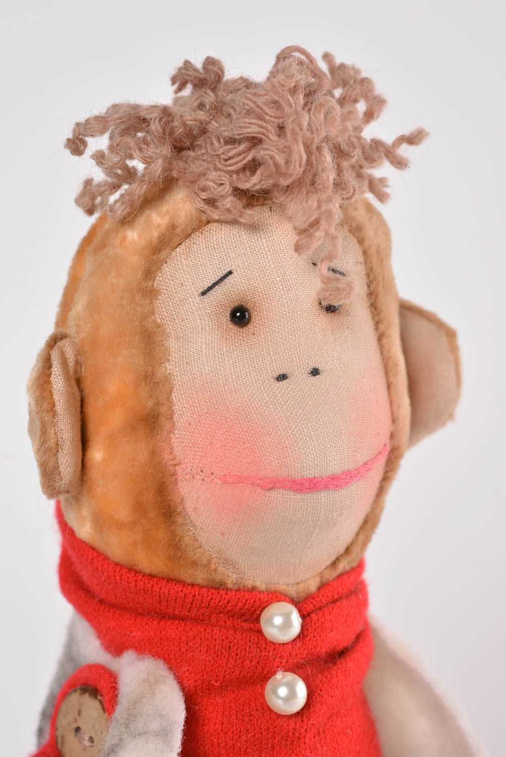 Poupée singe faite main Jouet pour enfant coton lin laine Cadeau original photo 4